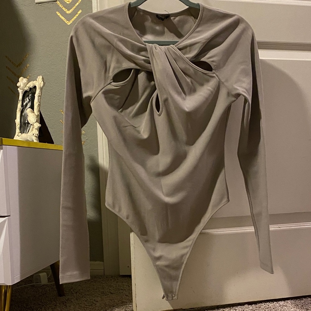 NBD Taupe Long Sleeve Bodysuit